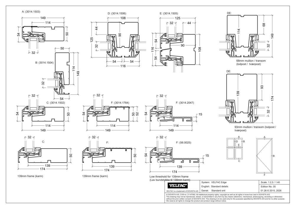 VELFAC Edge standard snittegninger